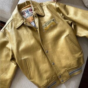 Avirex Gold Leather Jacket with Embroidered Logo